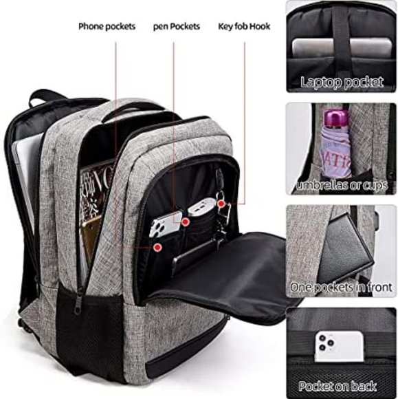 New Multi Use Water Resistant USB Charging Port Backpack w Bonus Sports Bottle - Picture 4 of 6